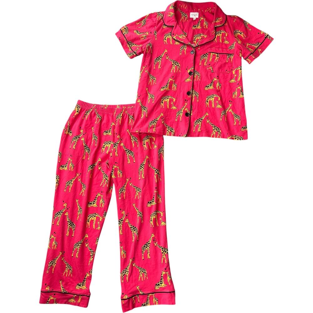EUC Bedhead Giraffes In Love Short Sleeve Cotton Jersey Cropped Pajama Set Sz M - Picture 5 of 13